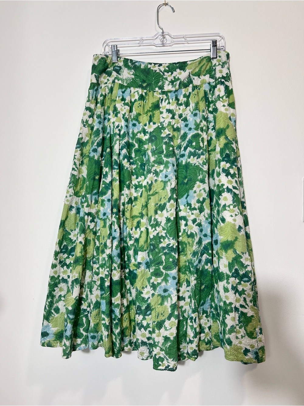 Coldwater Creek Long Flared Green Floral Cotton Skirt
